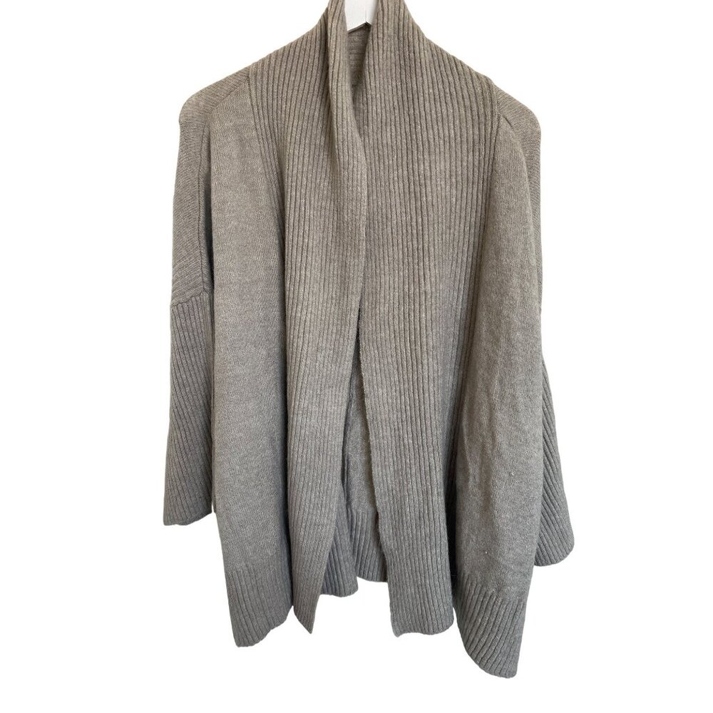 A New Day Draped Cardigan Taupe Ribbed Open Front